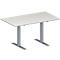 Schäfer Shop Mesa de conferencias Genius MODENA FLEX, rectangular, tubo rectangular con patas en T, ancho 1400 x fondo 800 x alto 650-850 mm, aluminio gris claro/blanco RAL 9006