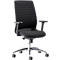 Black office chair with backrest and armrests, standing on castors.