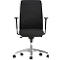 Black office chair with a high back, armrests and castors. The chair has a metallic frame.