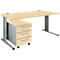Schäfer Shop Pure 2-delige kantoormeubelset PLANOVA BASIC, bureau, B 1600 mm, ahorn/wit aluminium, met kabelgoot + verrijdbaar onderstel 1233