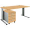 Schäfer Shop Pure 2-delige kantoormeubelset PLANOVA BASIC, bureau, B 1600 mm, beuken/wit aluminium, met kabelgoot + verrijdbaar onderstel 1233
