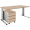 Schäfer Shop Pure 2-delige kantoormeubelset PLANOVA BASIC, bureau, B 1600 mm, eiken/wit aluminium, met kabelgoot + verrijdbaar onderstel 1233