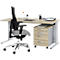 Schäfer Shop Pure 2-delige kantoormeubelset PLANOVA BASIC, bureau, B 1600 mm, eiken/wit aluminium, met kabelgoot + verrijdbaar onderstel 1233