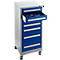 Schäfer Shop Pure Armoire à tiroirs SFR 70, 7 tiroirs, L 544 x P 500 x H 1215 mm, avec roulettes, alu blanc RAL 9006 bleu gentiane RAL 5010