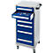 Schäfer Shop Pure Armoire à tiroirs SFR 70, 7 tiroirs, L 544 x P 500 x H 1215 mm, avec roulettes, alu blanc RAL 9006 bleu gentiane RAL 5010
