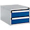 Schäfer Shop Pure Bloc-tiroirs 411, pour tables de travail AST31, montage à gauche/à droite, 2 tiroirs, verrouillable, jusqu'à 50 kg, acier, blanc-aluminium/bleu enzyme