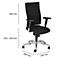 Black office chair with armrests. Dimensions: 580 mm high, 430-520 mm seat height, 480 x 490 mm base.