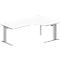 Schäfer Shop Pure Bureau d'angle PLANOVA BASIC, angle 90° à droite, pied en C, L 2000 x P 1200/800 x H 717 mm, blanc/alu blanc + passage de câbles