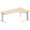 Schäfer Shop Pure Bureau d'angle PLANOVA BASIC, angle 90° à droite, pied en C, L 2000 x P 1200/800 x H 717 mm, érable/alu blanc + passage de câbles