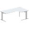 Schäfer Shop Pure Bureau d'angle PLANOVA BASIC, angle 90° à droite, pied en C, L 2000 x P 1200/800 x H 717 mm, gris clair/blanc alu + passage de câbles
