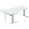 Schäfer Shop Pure Bureau d'angle PLANOVA BASIC, angle 90° gauche, pied en C, L 2000 x P 1200/800 x H 717 mm, gris clair/blanc alu + passage de câbles