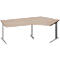 Schäfer Shop Pure Bureau d'angle PLANOVA BASIC, angle de 135° à droite, pied en C, L 2165 x P 800/800 x H 717 mm, chêne/alu blanc + passage de câbles
