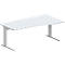 Schäfer Shop Pure Bureau PLANOVA BASIC, forme libre, approche à droite, pied en C, L 1800 x P 1000/800 x H 717 mm, gris clair/blanc alu + passage de câbles