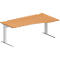 Schäfer Shop Pure Bureau PLANOVA BASIC, forme libre, approche à droite, pied en C, L 1800 x P 1000/800 x H 717 mm, hêtre/blanc + passage de câbles