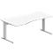 Schäfer Shop Pure Bureau PLANOVA BASIC, forme libre, approche à gauche, pied en C, L 1800 x P 1000/800 x H 717 mm, blanc/alu blanc + passage de câbles