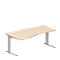 Schäfer Shop Pure Bureau PLANOVA BASIC, forme libre, approche à gauche, pied en C, L 1800 x P 1000/800 x H 717 mm, érable/alu blanc + passage de câbles