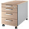 Schäfer Shop Pure Caisson à roulettes 1233, 3 tiroirs &amp; 1 tiroir à ustensiles, verrouillable, poignées rondes, L 435 x P 765 x H 577 mm, alu blanc/alu blanc/décor chêne