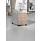 Schäfer Shop Pure Caisson à roulettes 1233, 3 tiroirs &amp; 1 tiroir à ustensiles, verrouillable, poignées rondes, L 435 x P 765 x H 577 mm, alu blanc/alu blanc/décor chêne