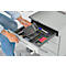 Schäfer Shop Pure Caisson à roulettes 1233, 3 tiroirs &amp; 1 tiroir à ustensiles, verrouillable, poignées rondes, L 435 x P 765 x H 577 mm, alu blanc/alu blanc/érable