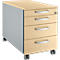 Schäfer Shop Pure Caisson à roulettes 1233, 3 tiroirs &amp; 1 tiroir à ustensiles, verrouillable, poignées rondes, L 435 x P 765 x H 577 mm, alu blanc/alu blanc/érable