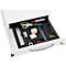 Schäfer Shop Pure Caisson à roulettes 1233, tiroir à ustensiles + 3 tiroirs, verrouillable, poignées métalliques rondes, L 434 x P 600 x H 570 mm, blanc/blanc