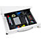 Schäfer Shop Pure Caisson à roulettes 126, tiroir à ustensiles + 2 tiroirs, verrouillable, poignées métalliques rondes, L 434 x P 600 x H 570 mm, blanc/anthracite