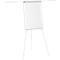 A white flipchart on a tripod stand. A bar at the top for attachment, pen tray.
