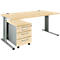 Schäfer Shop Pure Juego de muebles de oficina de 2 piezas PLANOVA BASIC, escritorio, ancho 1600 mm, arce/aluminio blanco, con canal para cables + cajonera móvil 1233