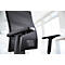 Black office chair with mesh back, armrest in focus. More chair parts and windows in the background.