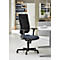Black office chair on a light background. The chair has a high back, armrests, and a rolling base.