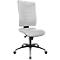 White office chair with backrest, seat, and black frame with casters.