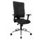 Black office chair with high back and armrests on castors. The chair has a chrome-plated base.