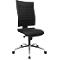 Black office chair with mesh backrest and five wheels.