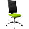 Office chair with green seat, black backrest, and silver frame.