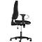 Black office chair, side view, ergonomic design. High back, armrests, rolling base. Adjustable height.