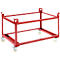 A red, rolling metal frame with four wheels.