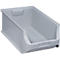 Eine leere, graue Kunststoff-Sichtlagerbox aus Kunststoff.