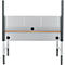 Werkbank met geperforeerd paneel en in hoogte verstelbare poten, in grijs en houtlook.