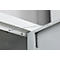 Detail of a cabinet corner joint. A wire spans between two white metal parts.