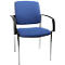 Blue office chair with black armrests and silver legs. The seat and backrest are upholstered.