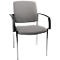 Gray chair with black armrests and chrome legs, against a white background.
