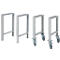 Several metal table legs, two without and two with wheels, light gray against a white background.