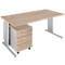 Schäfer Shop Select 2-tlg. Büromöbel-Set COMBITEC, Schreibtisch, B 1600 mm, Eiche/weißalu + Rollcontainer 1233