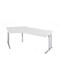 White ergonomic desk with gray height-adjustable legs, against a white background.