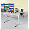 Schäfer Shop Select Arbeitstisch, elektrisch höhenverstellbar, Rechteck, C-Fuß, B 1800 x T 800 x H 725-1185 mm, lichtgrau/weißaluminium