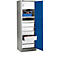 Schäfer Shop Select Armario para materiales MS 2506, con 7 cajones, con caja de seguridad, ancho 600 x fondo 500 x alto 1935 mm, chapa fina, aluminio blanco/azul marino