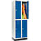 Schäfer Shop Select Armario para ropa, 2 x 2 compartimentos, 300 mm, con zócalo, cerradura de cilindro, puerta azul genciana