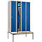 Schäfer Shop Select armario ropero, 4 compartimentos de 300 mm de ancho cada uno, cerradura de pestillo giratorio, con banco, puerta azul genciana