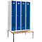 Schäfer Shop Select armario ropero, con banco, 4 compartimentos, 300 mm, cerradura de cilindro, puerta azul genciana