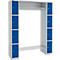 Schäfer Shop Select Armoire à casiers, avec étagère à chapeaux et tringle à vêtements, 2 x 4 compartiments, L 1735 x P 500 x H 1950 mm, aluminium blanc/bleu de gentiane 